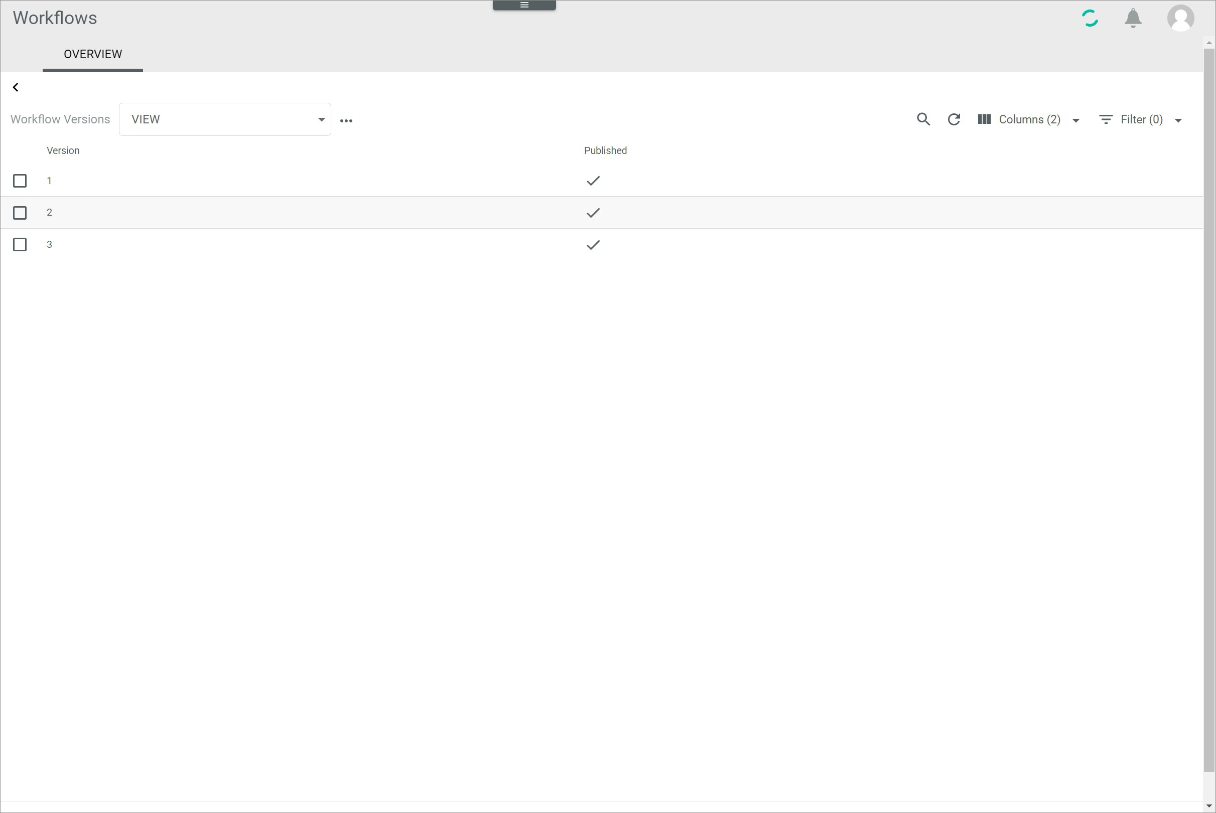Workflow versions published