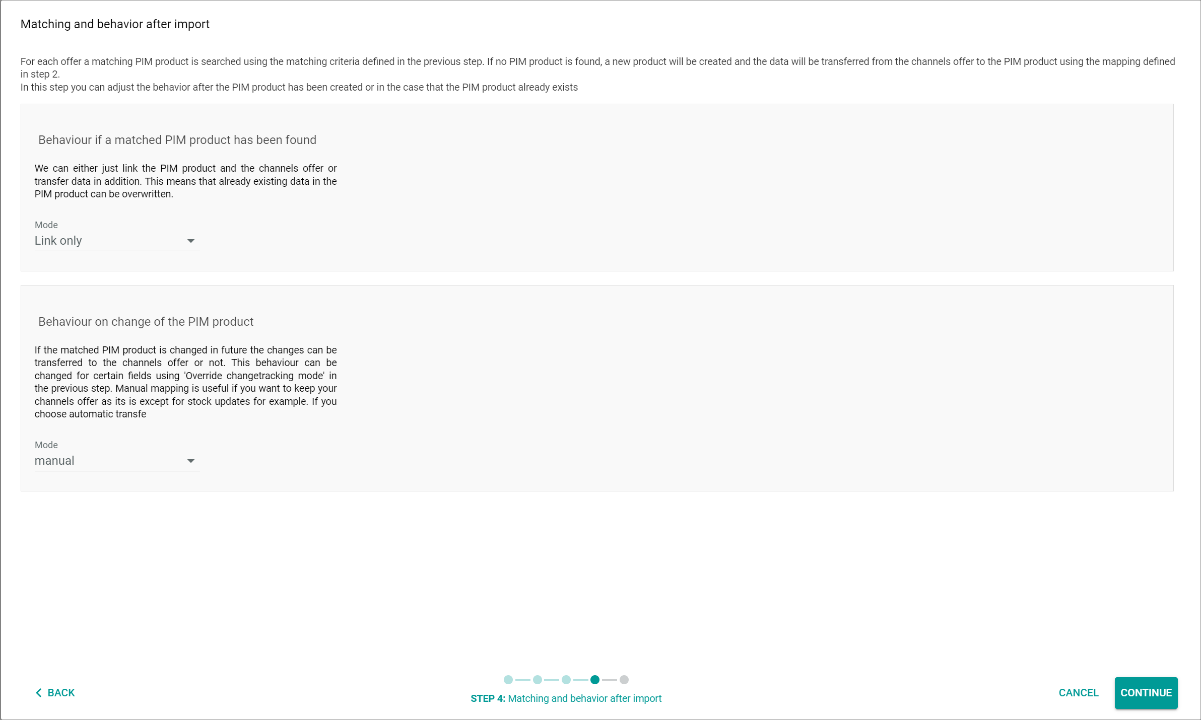 Matching and behavior after import