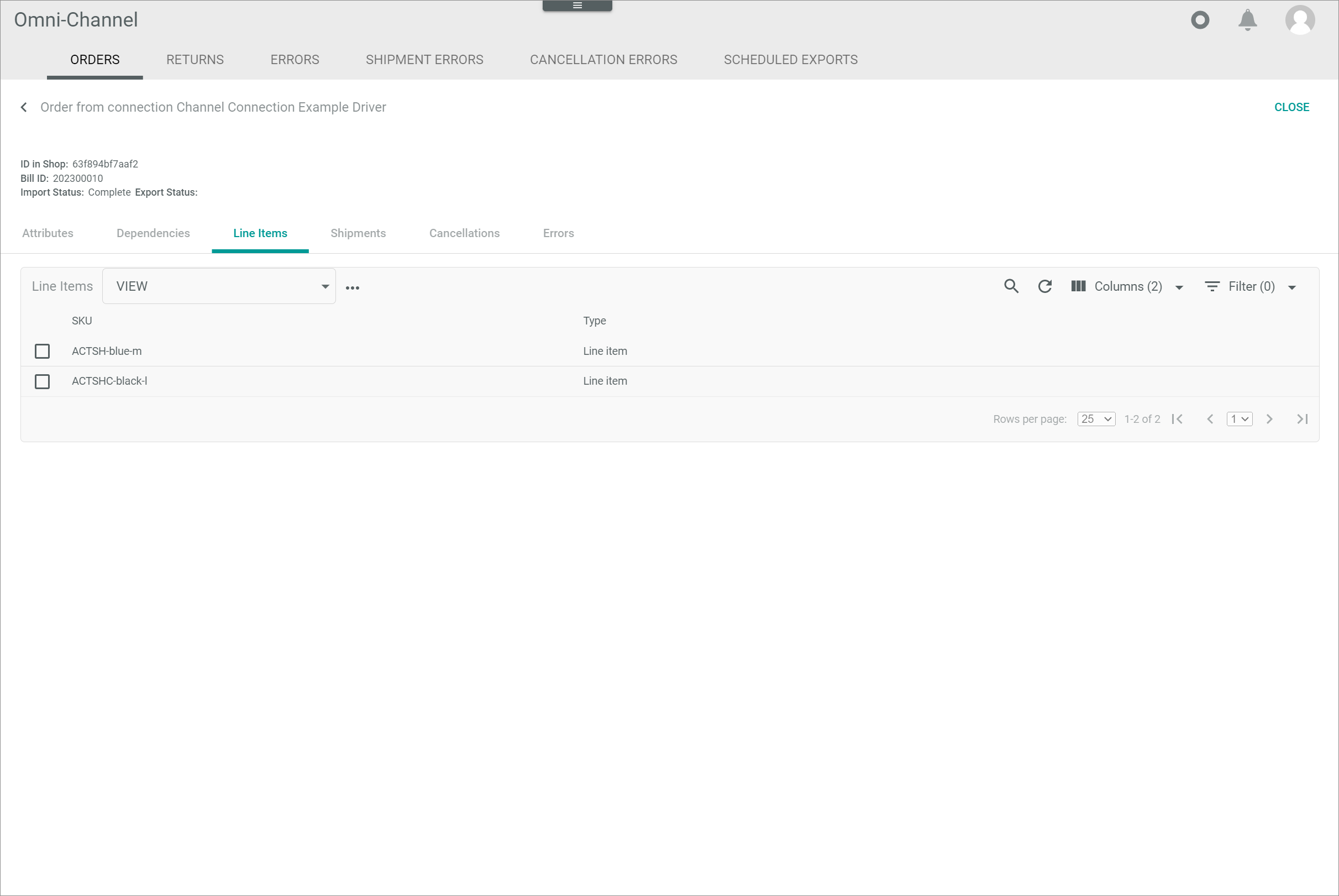 Order connection line items