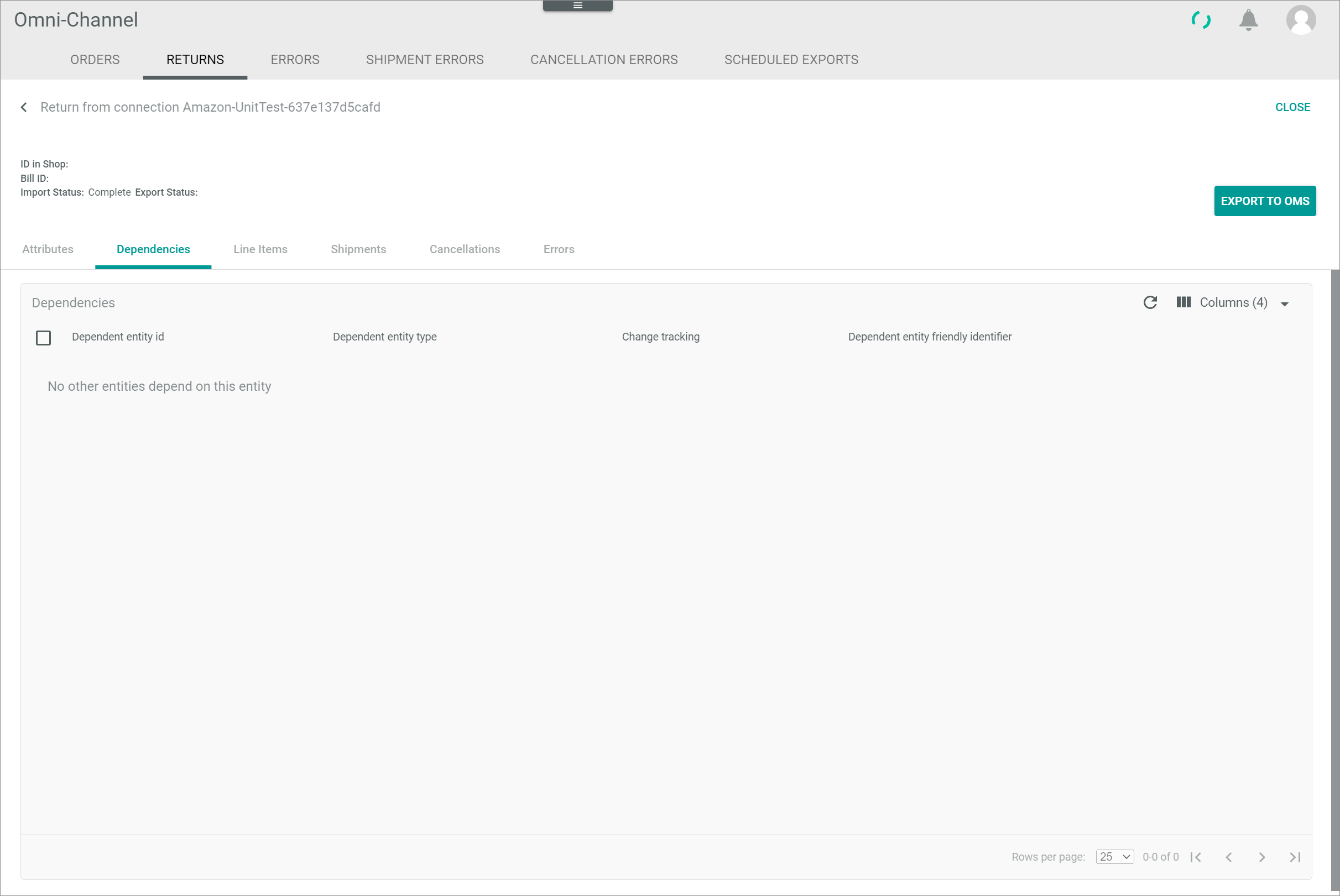 Return connection dependencies