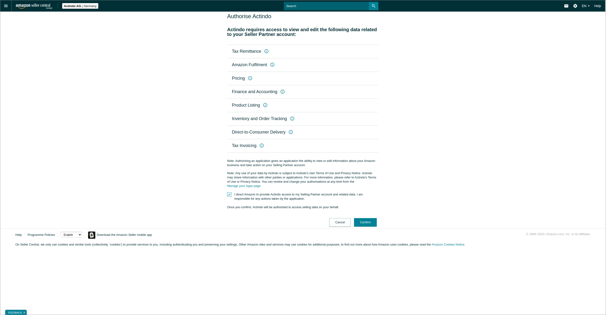 Actindo authorization