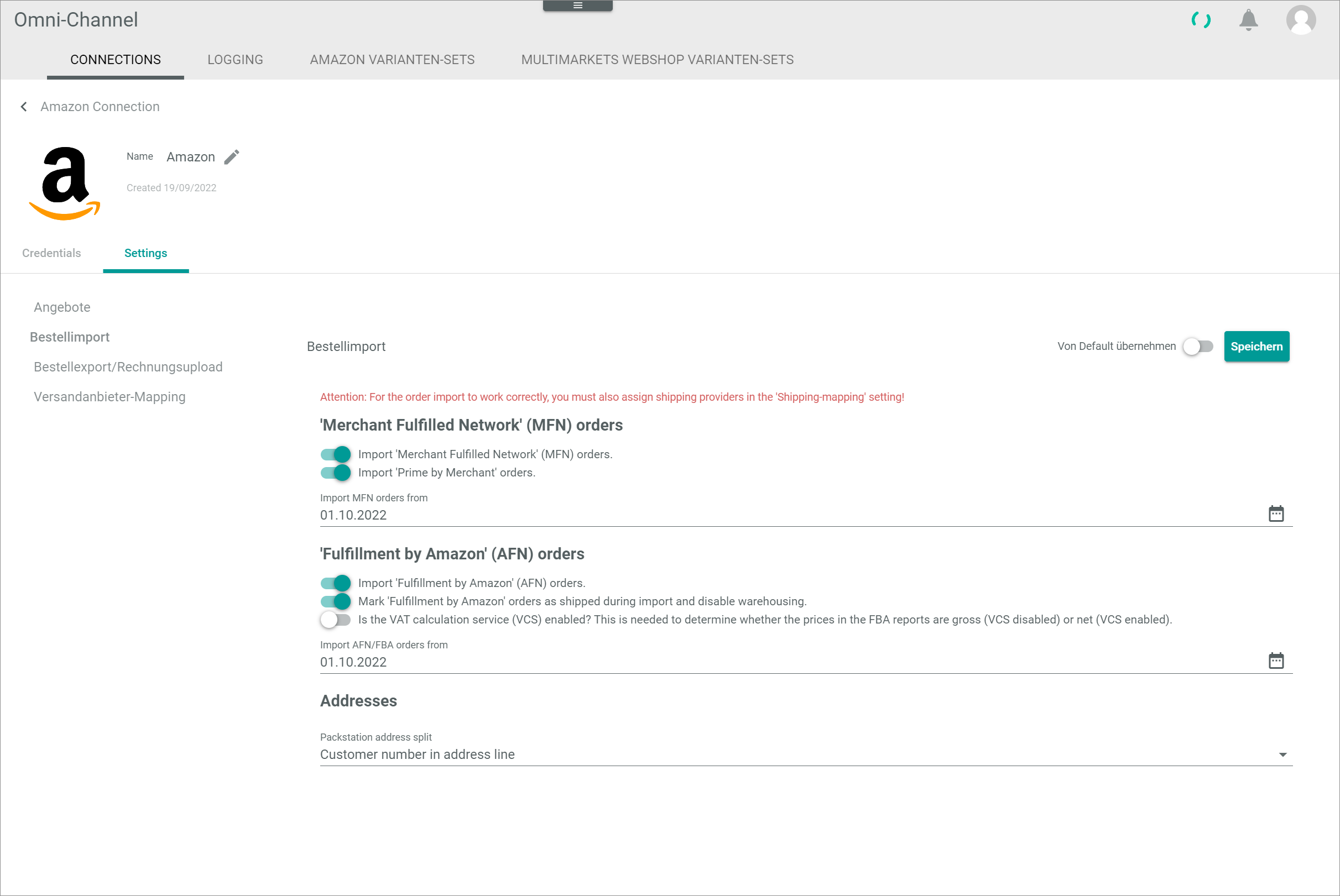 Settings order import