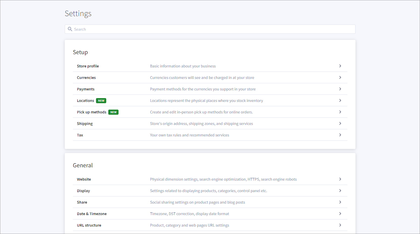 BigCommerce settings