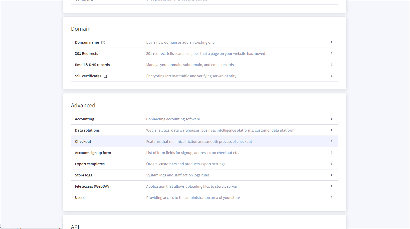 BigCommerce advanced settings