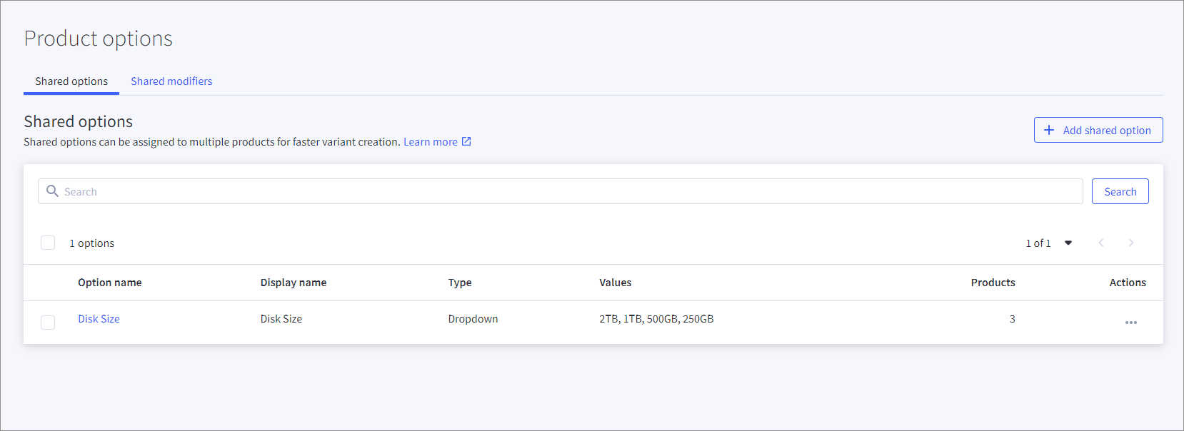 Shared option tab in BigCommerce