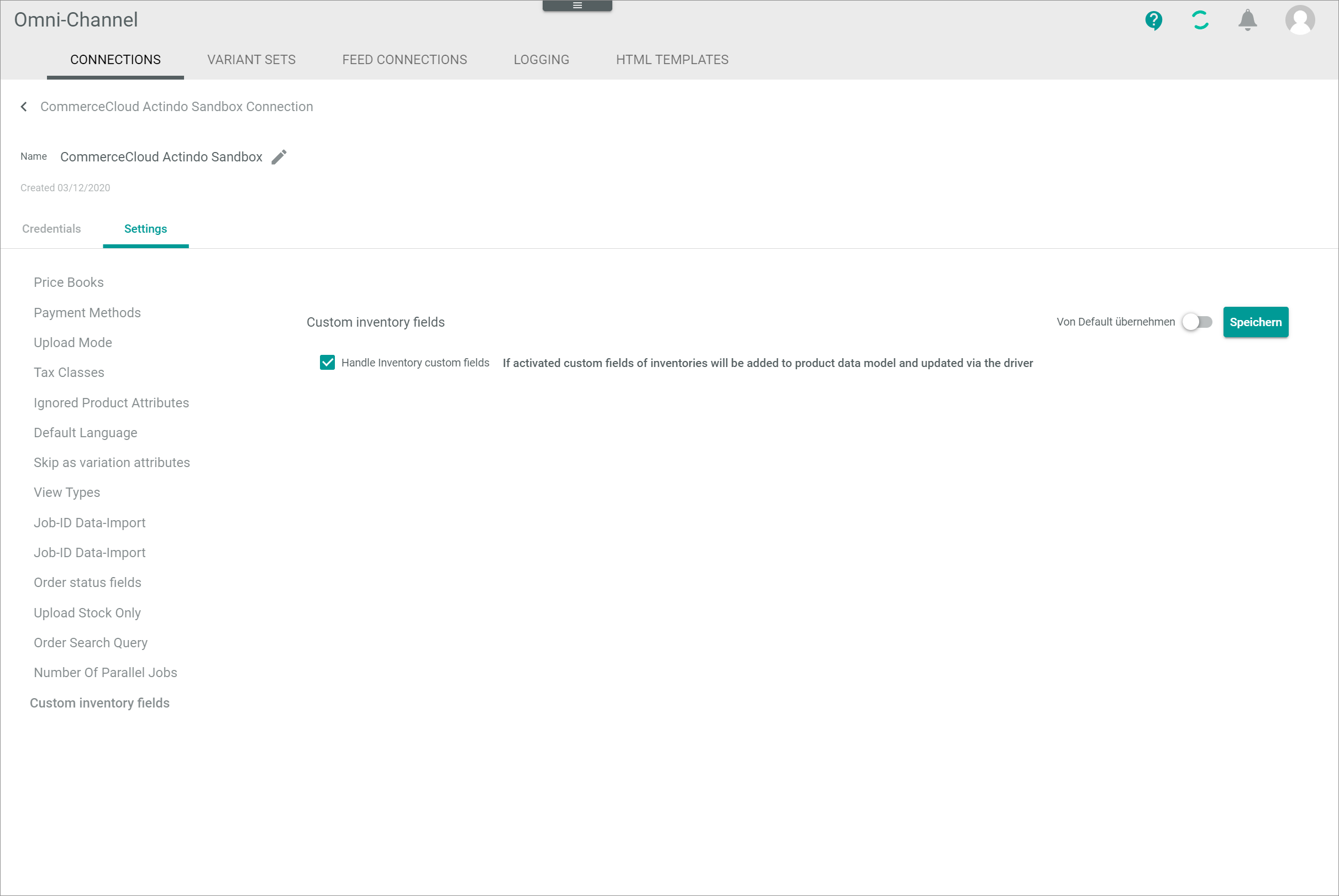 Settings custom inventory fields