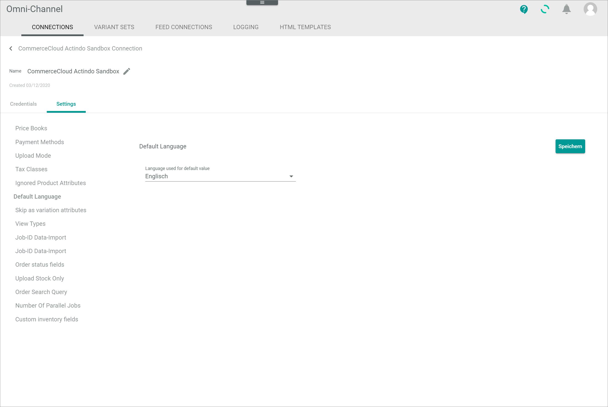Settings default language