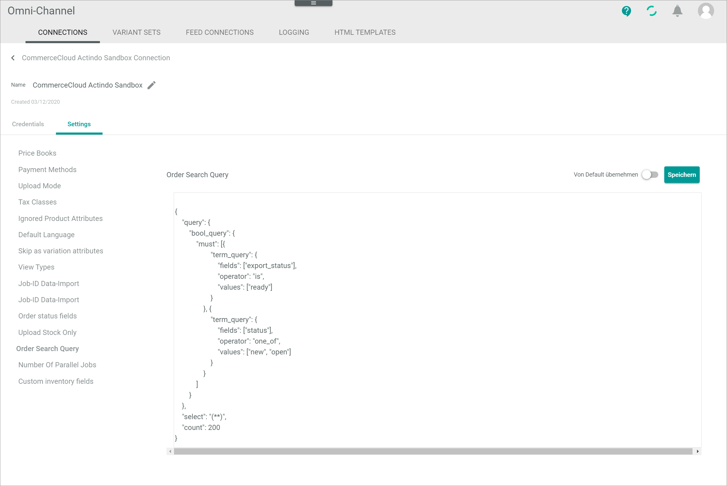 Settings order search query