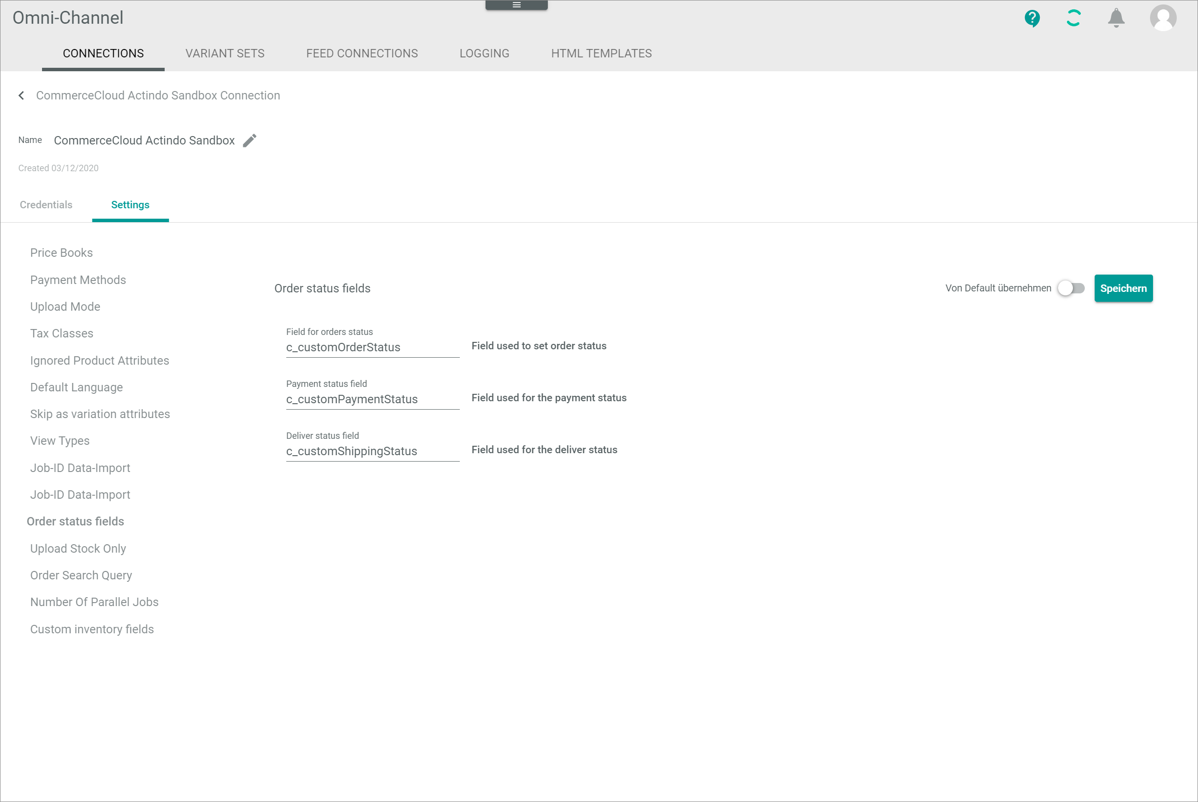 Settings order status fields