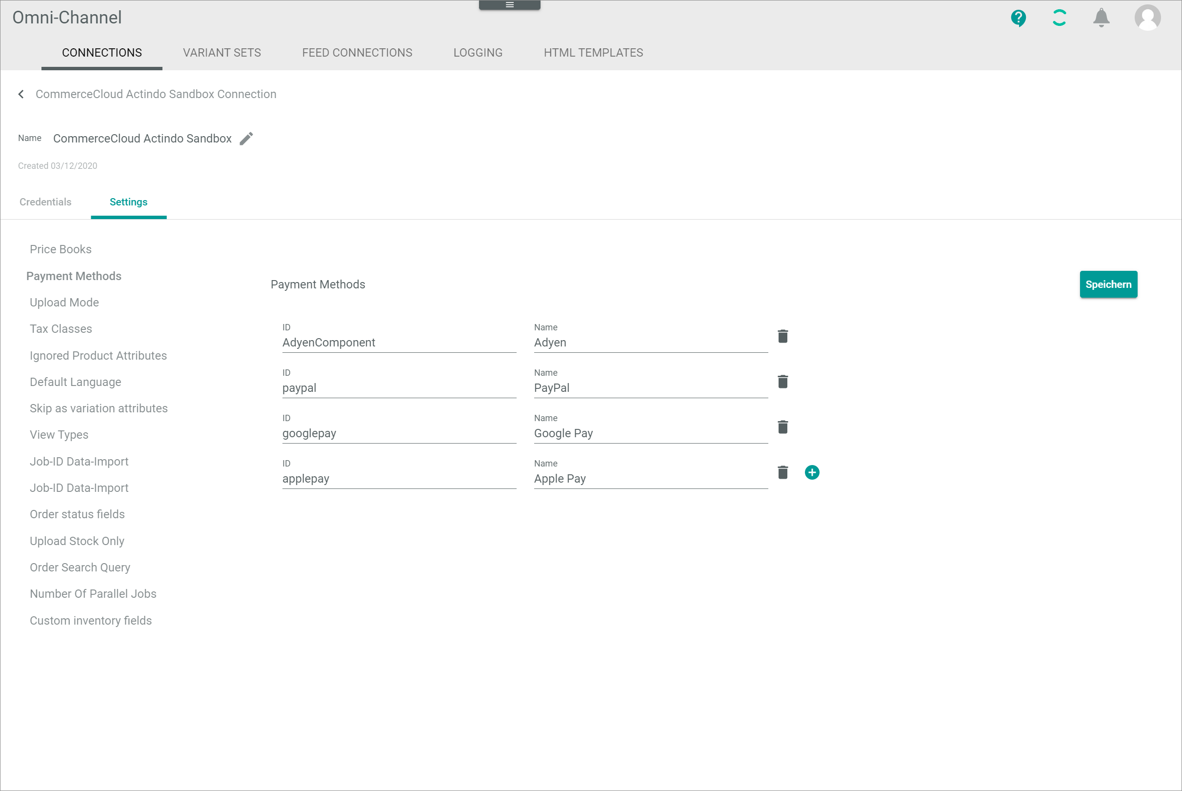 Settings payment methods