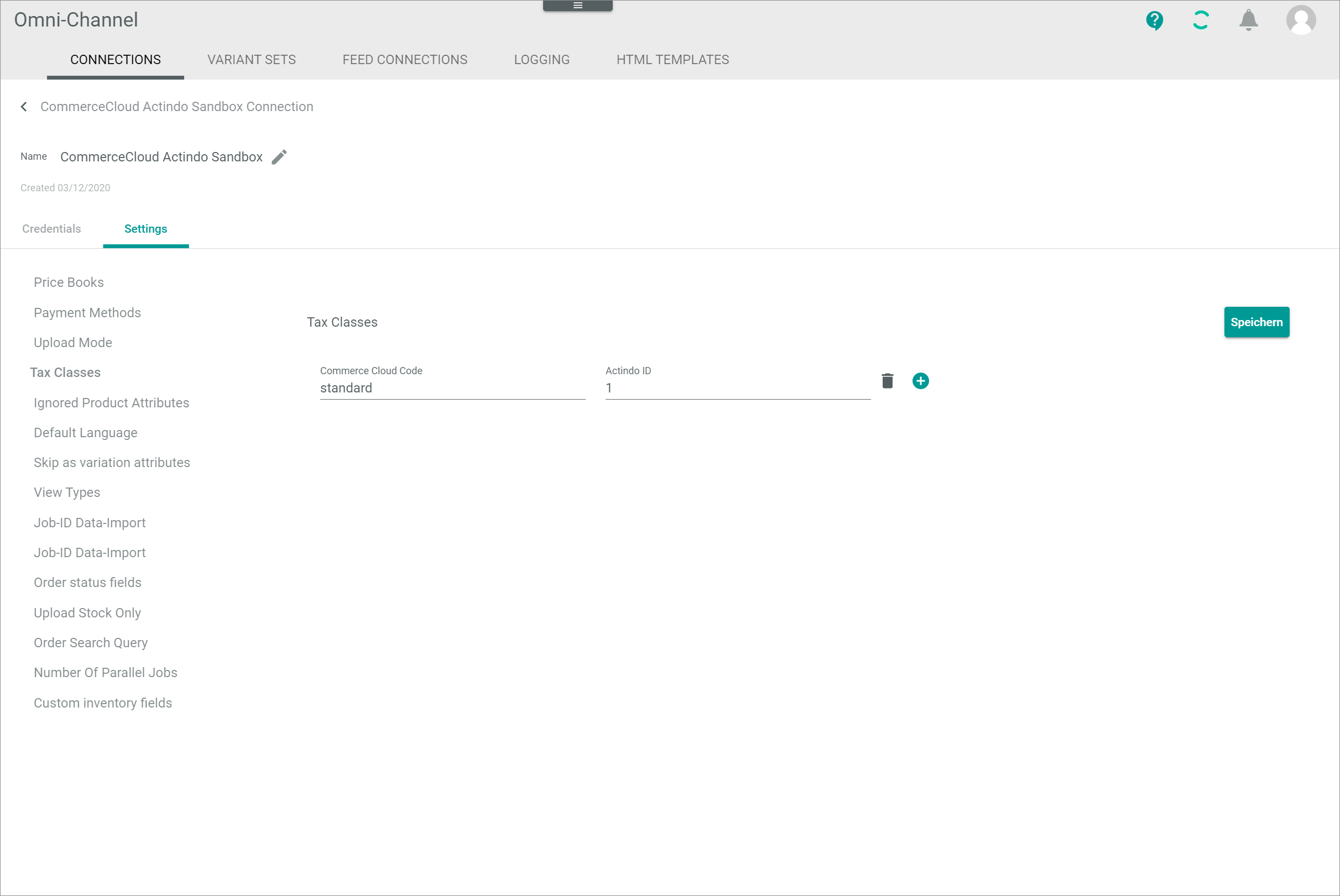 Settings tax classes