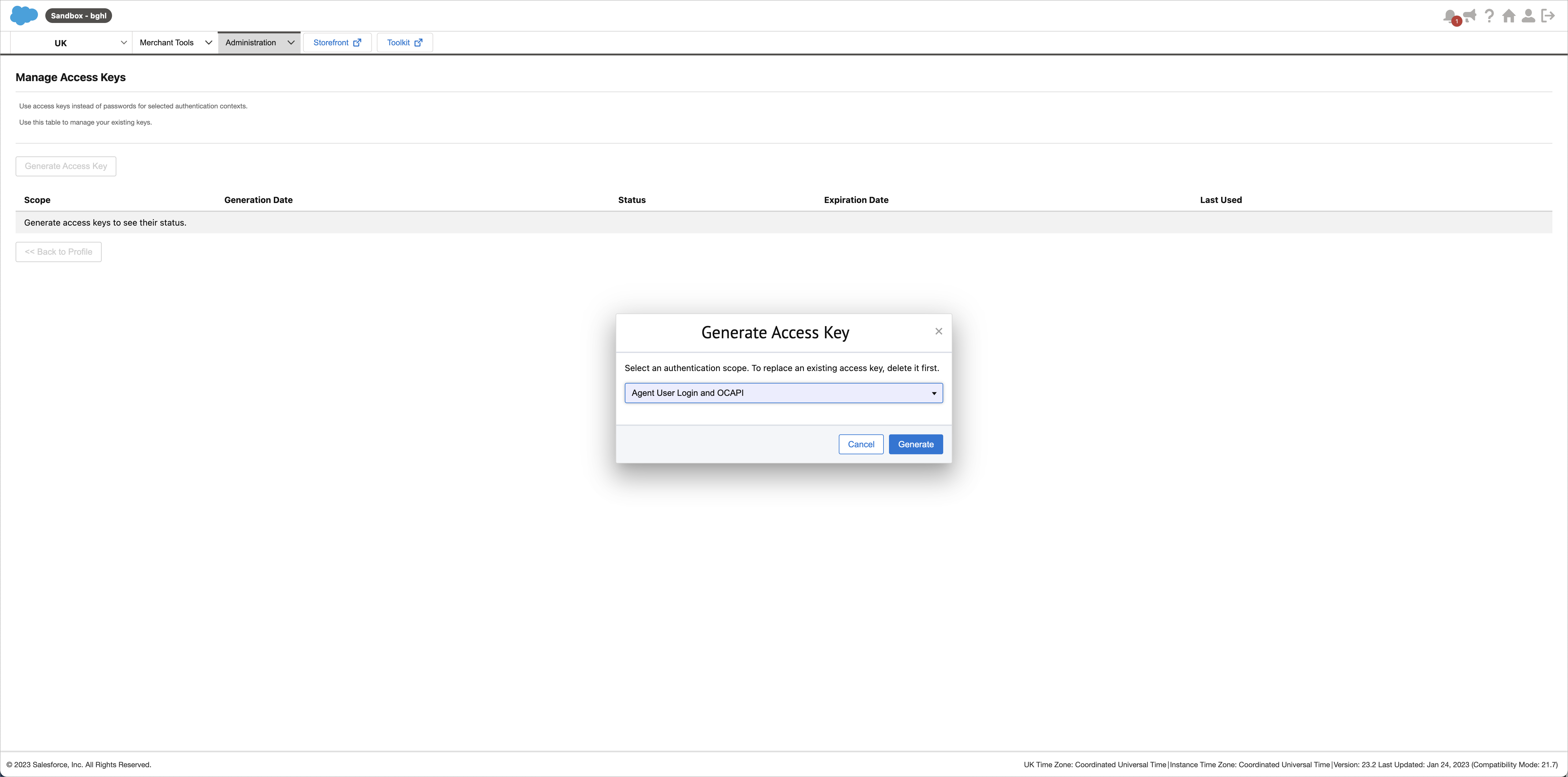 Generate access key