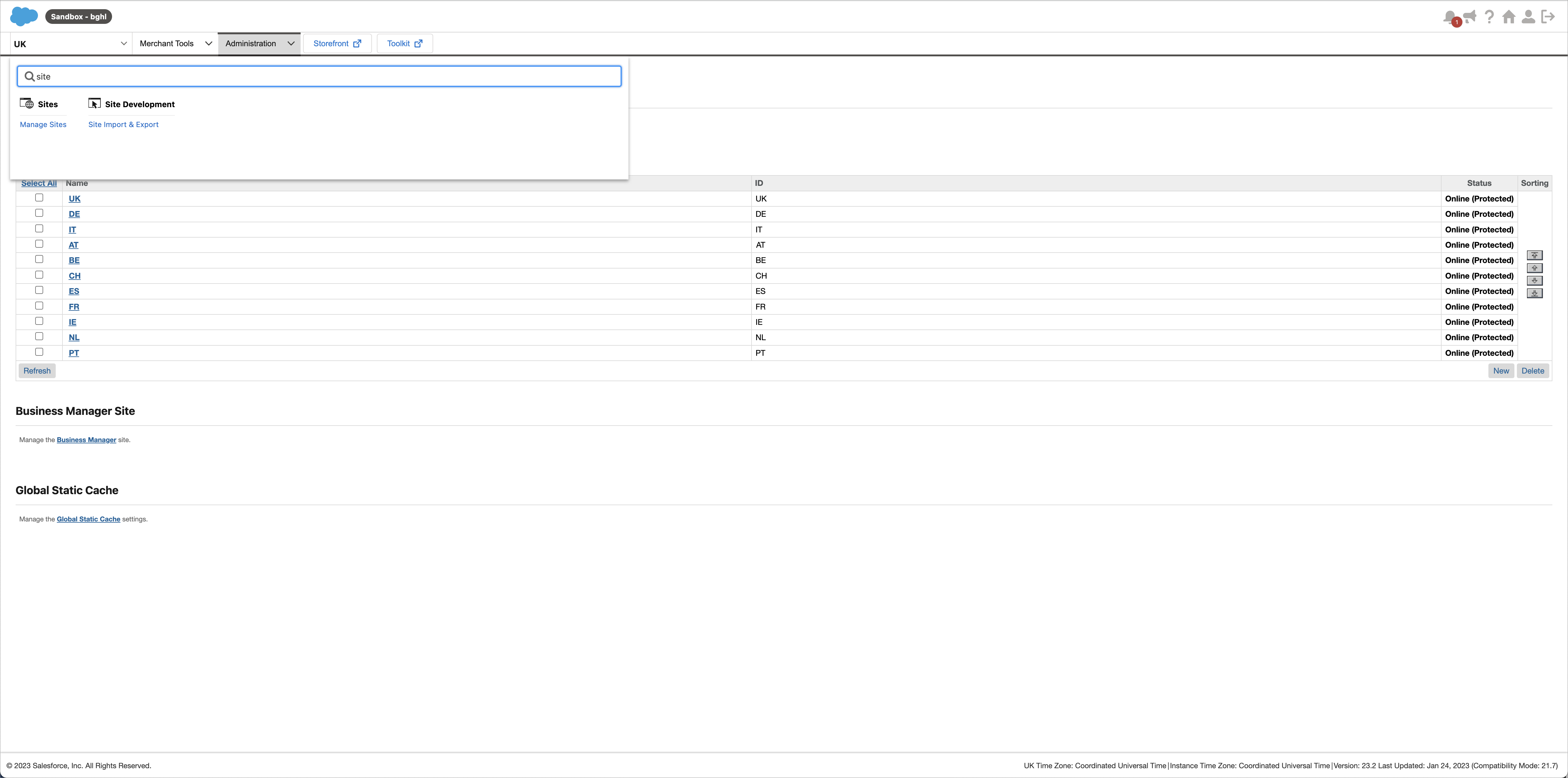 Manage sites