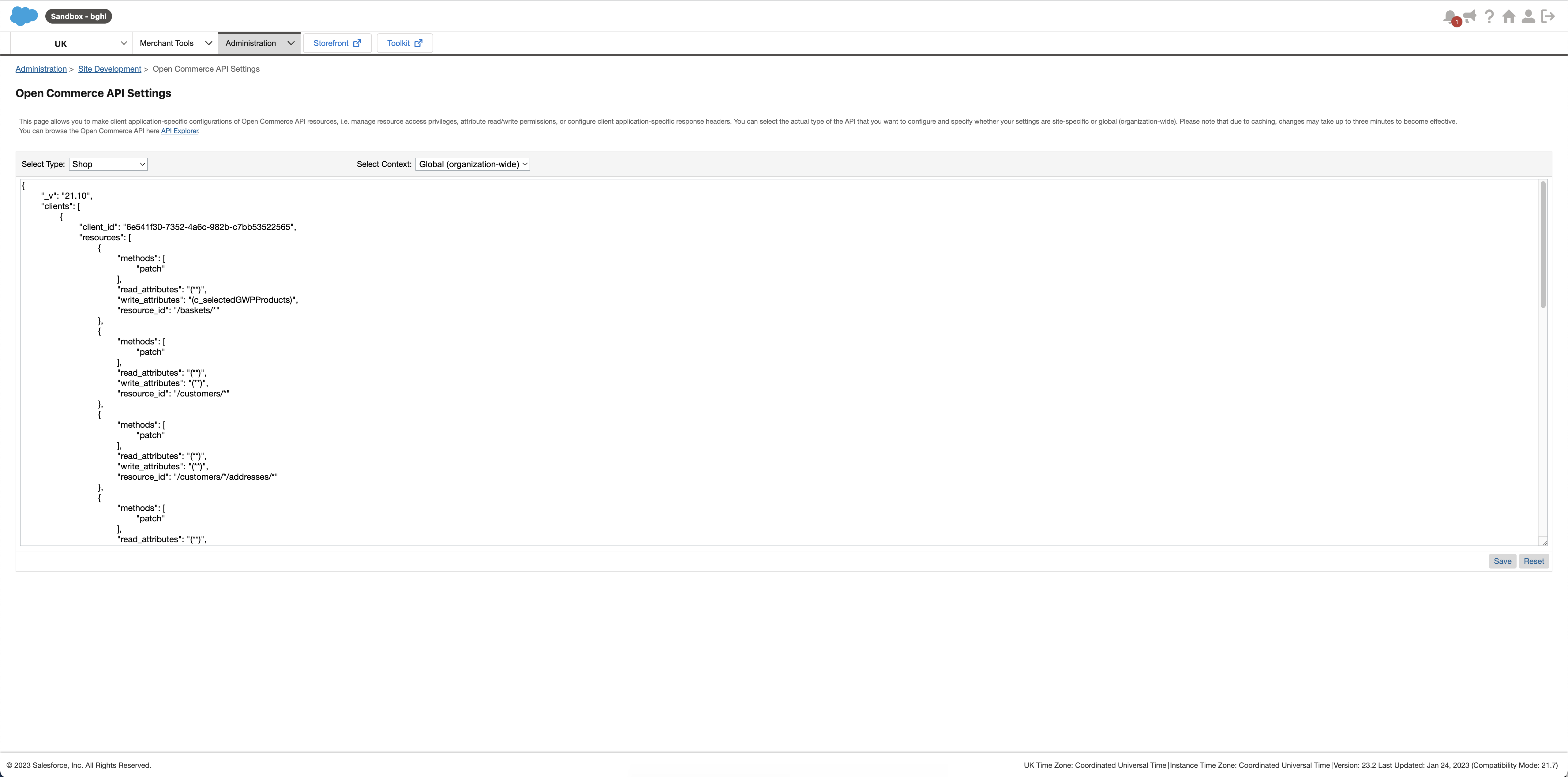 Open Commerce API Settings