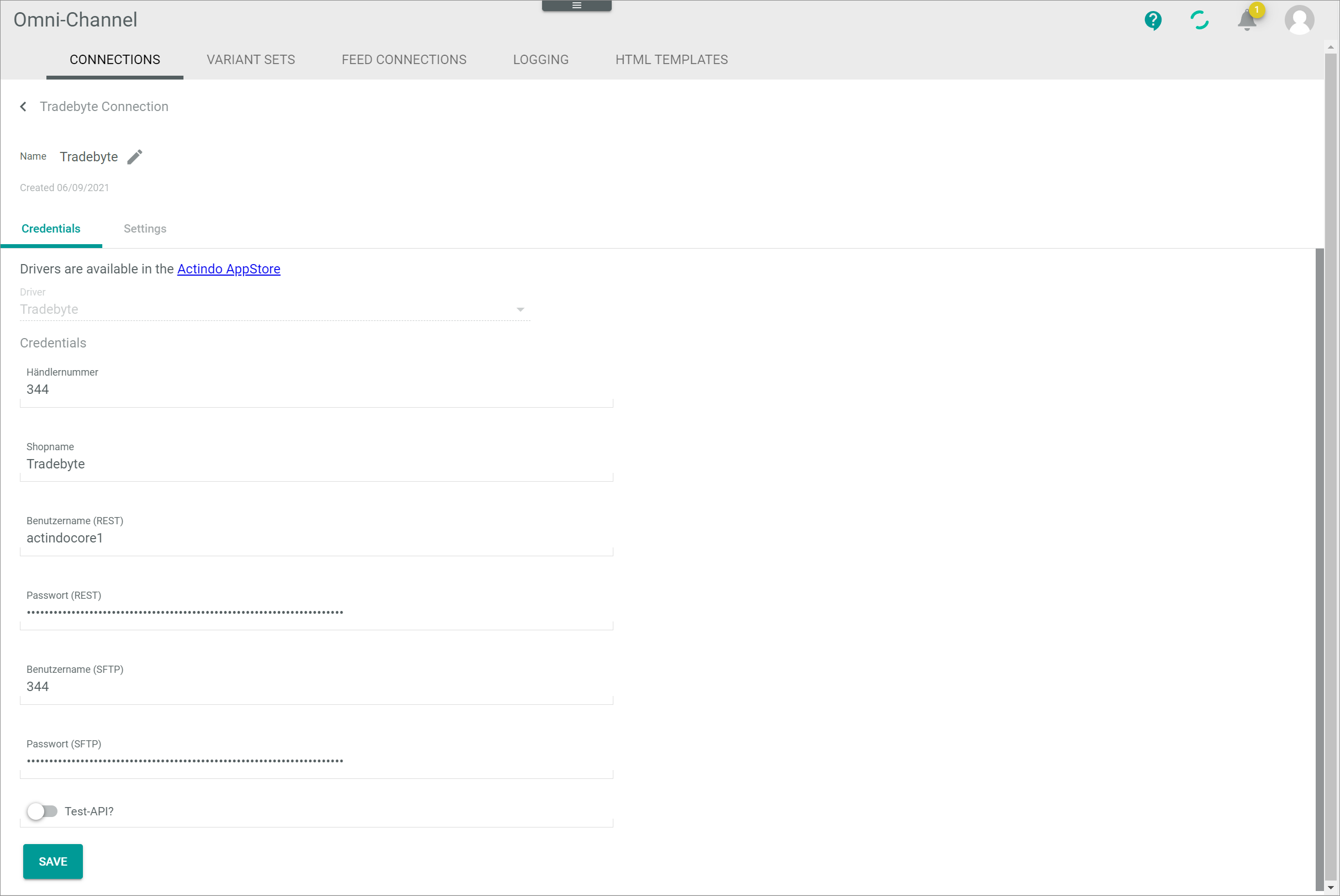 Edit Tradebyte connection