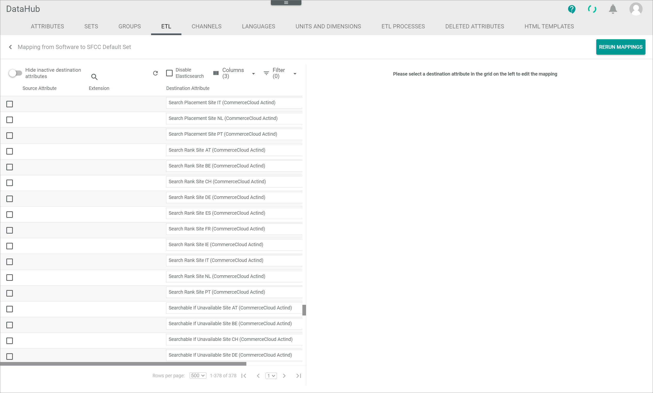 Site-specific attributes ETL mapping