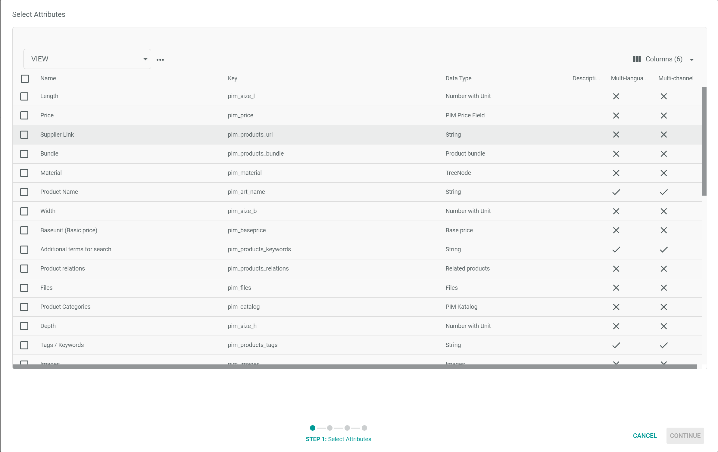 Select attributes