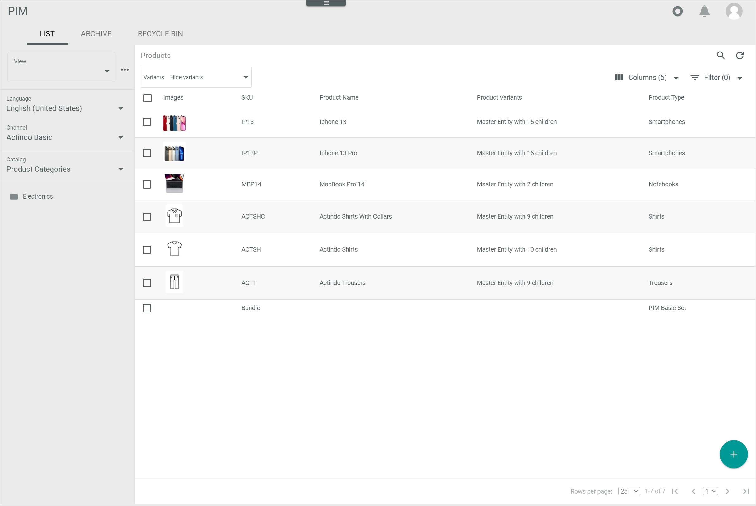 Product list catalog