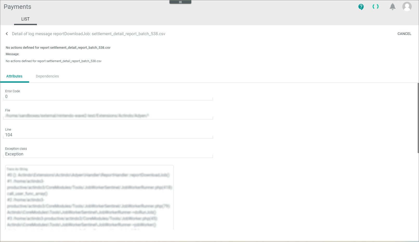 Detail of log message