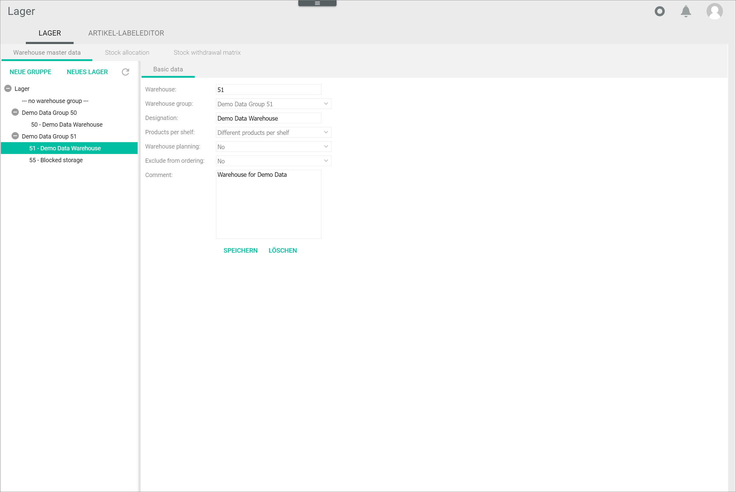 Edit warehouse basic data